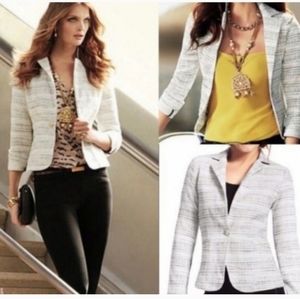 CAbi Tweed Static White & Black 1 Button Blazer